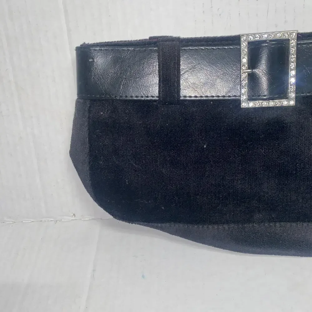Women's Brown Velvet Rhinestone Belt Buckle Clutch Mini Purse Bag